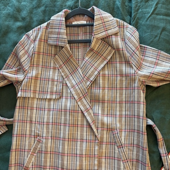 Anthropologie Plaid Belted Lightweight Summer Trench Coat Size M Neutral Motif - Picture 12 of 15